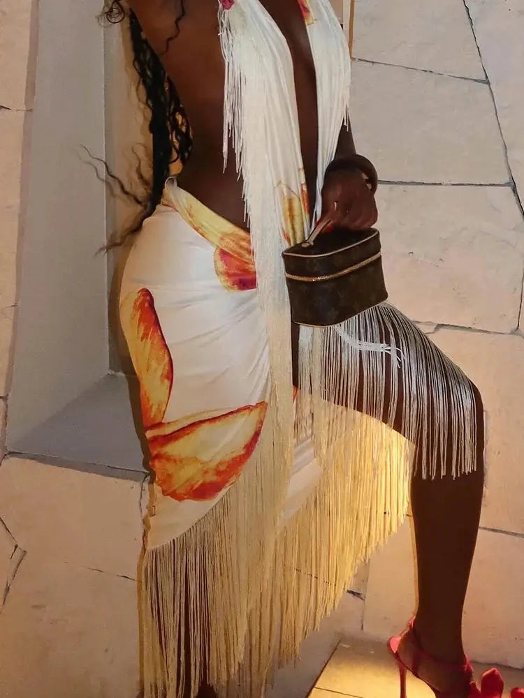 Tassel Halter Two-Piece Set – Women’s Knot Wrap Backless Crop Top & Split Skirt | Sexy Clubwear & Vacation Outfit Majesty Me Streetwear™