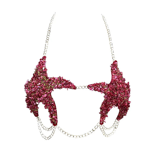 Handmade crystal bra with diamond star pattern stitching gold chain wrapped chest hollow sexy woman island honeymoon resort Majesty Me