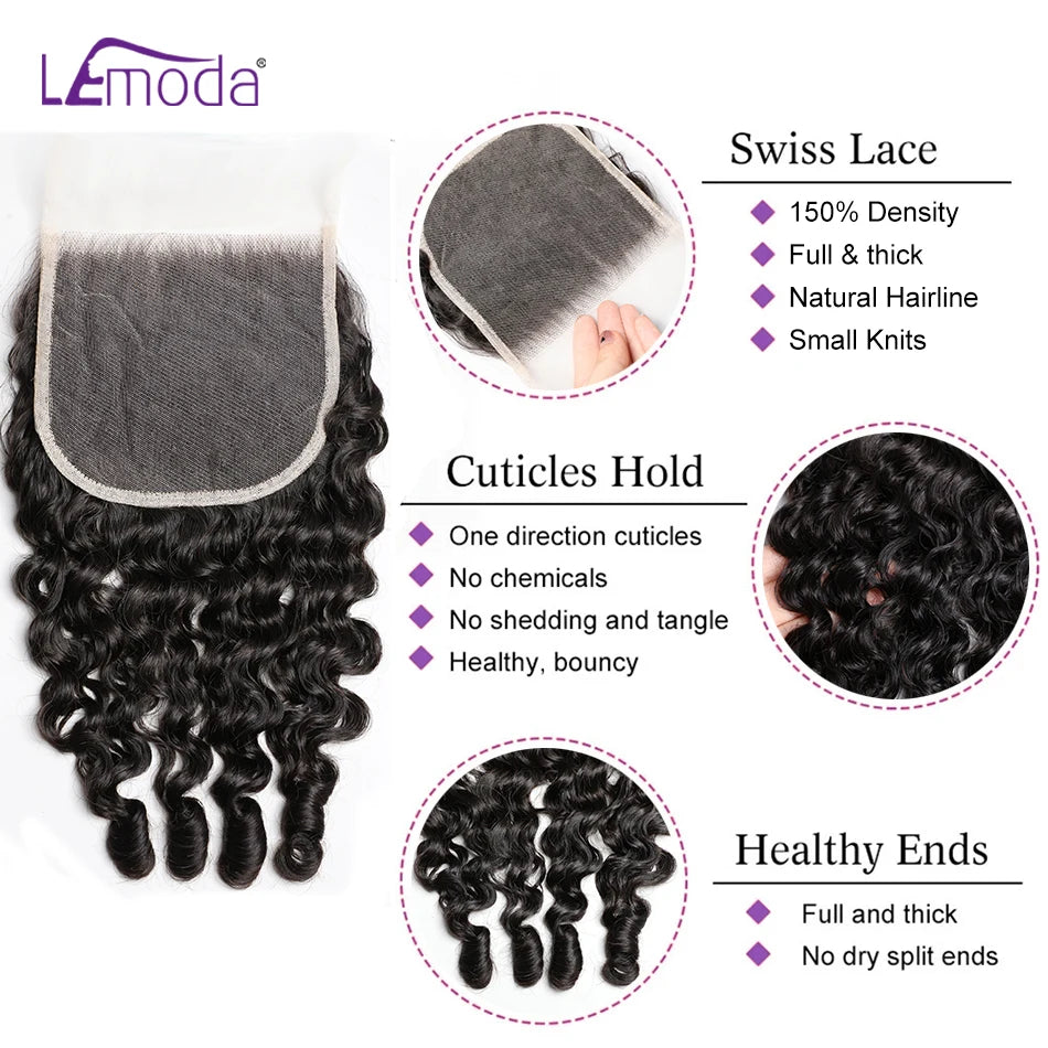 Lemoda Burmese Curly Bundles With Closure Human Hair 5x5 HD Transparent Lace Closure Virgin Human Hair Bundles 15A Extensions Majesty Me