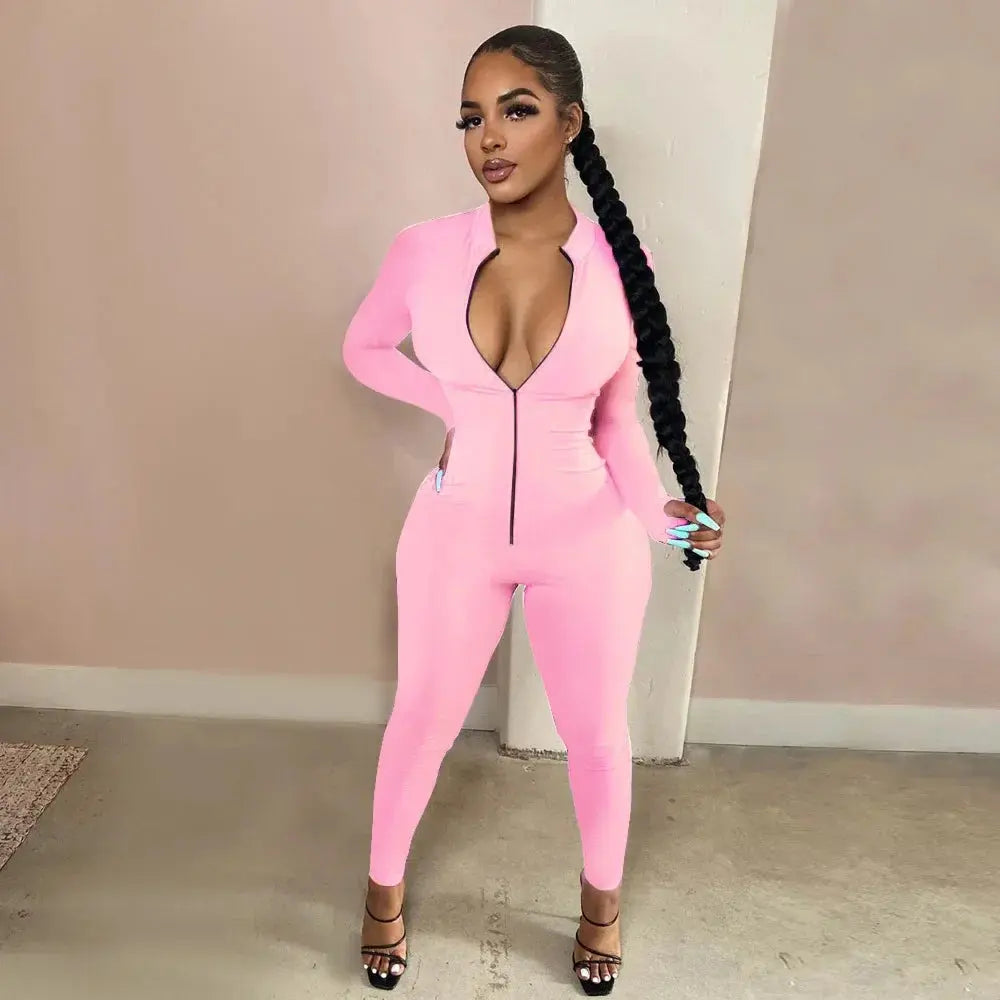 “Vixen Fit Long Sleeve Jumpsuit – Sexy Zip-Up Bodycon Romper Set” Majesty Me Streetwear™