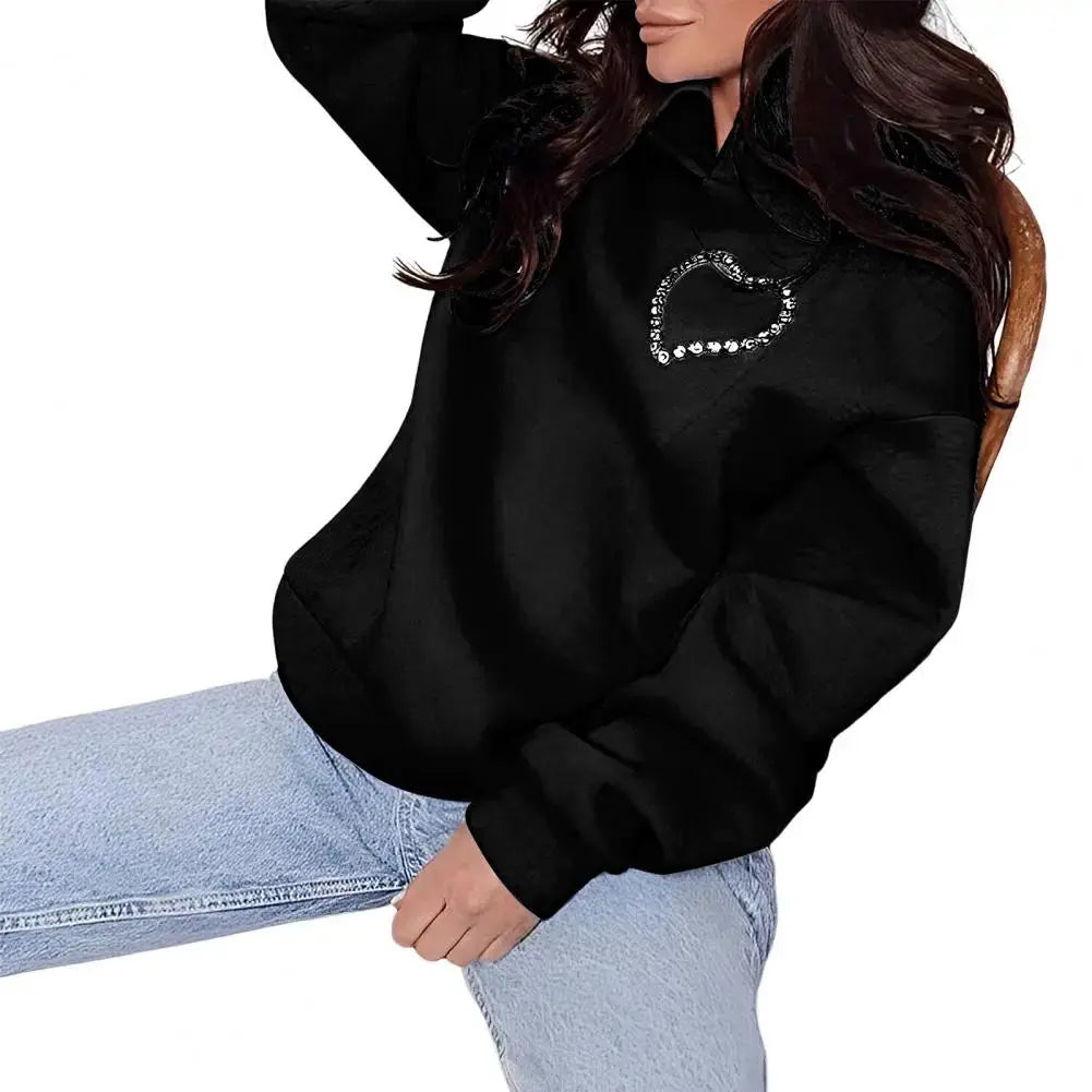 Heart Cutout Rhinestone Women's Hoodie Majesty Me Streetwear™