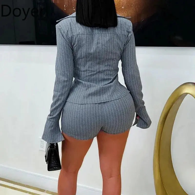 “Electric Desire” Two-Piece Set – Striped Lace-Up Bandage Top & Matching Shorts Y2K Party Outfit Majesty Me Streetwear™