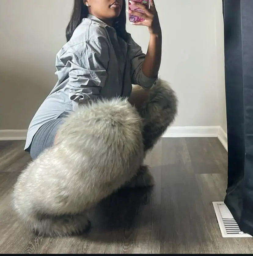 Royal Frost” Thigh-High Fur Boots – Luxe Mongolian Fox Snow Boots for the Modern It-Girl Majesty Me Streetwear™