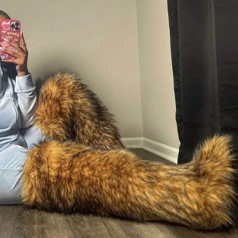 Royal Frost” Thigh-High Fur Boots – Luxe Mongolian Fox Snow Boots for the Modern It-Girl Majesty Me Streetwear™