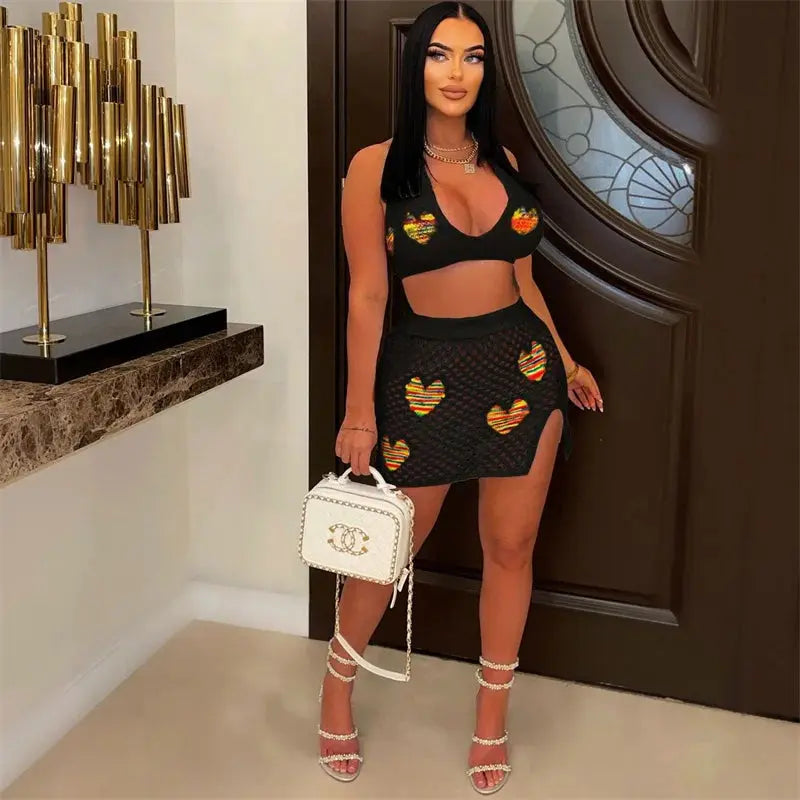 Majesty Me “Golden Hour” Crochet Set – Halter Crop Top & Matching Mini Skirt Majesty Me Streetwear™