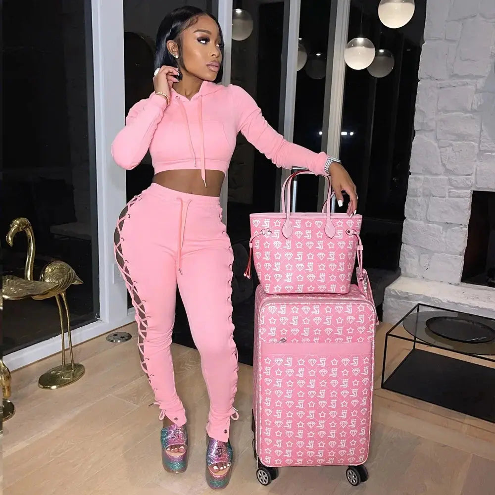 Majesty Me “Power Play” Tracksuit – Hollow-Out Bandage Crop Hoodie & Matching Joggers Majesty Me Streetwear™