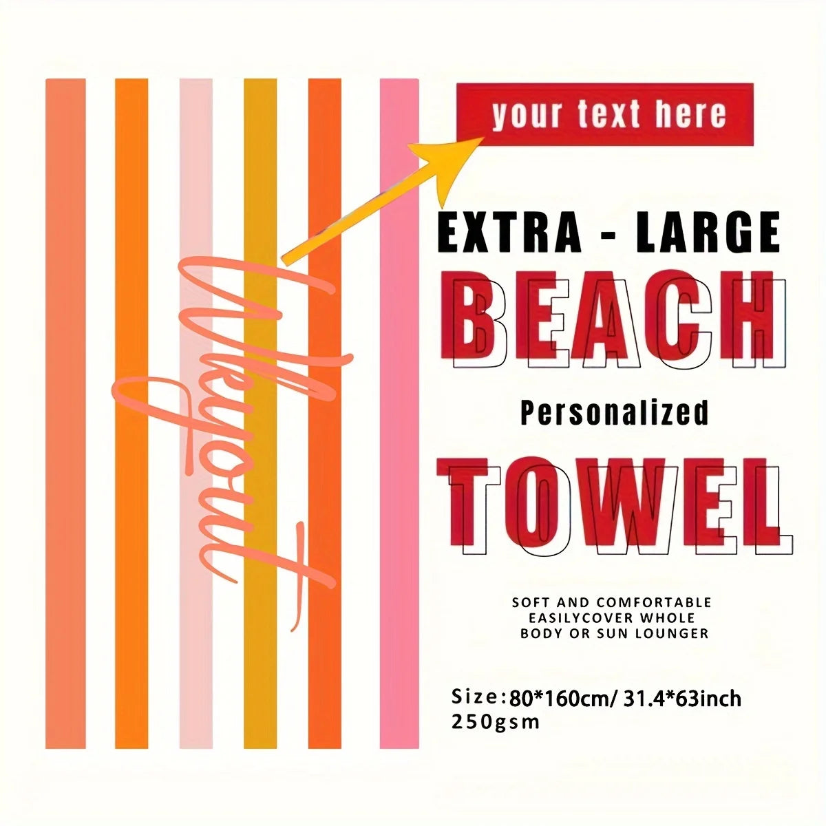 Customized Beach Towel Striped Pattern Personalized Absorbent Bath Towel Quick-drying Swimming Towel For Beach Swimming Outdoor Majesty Me