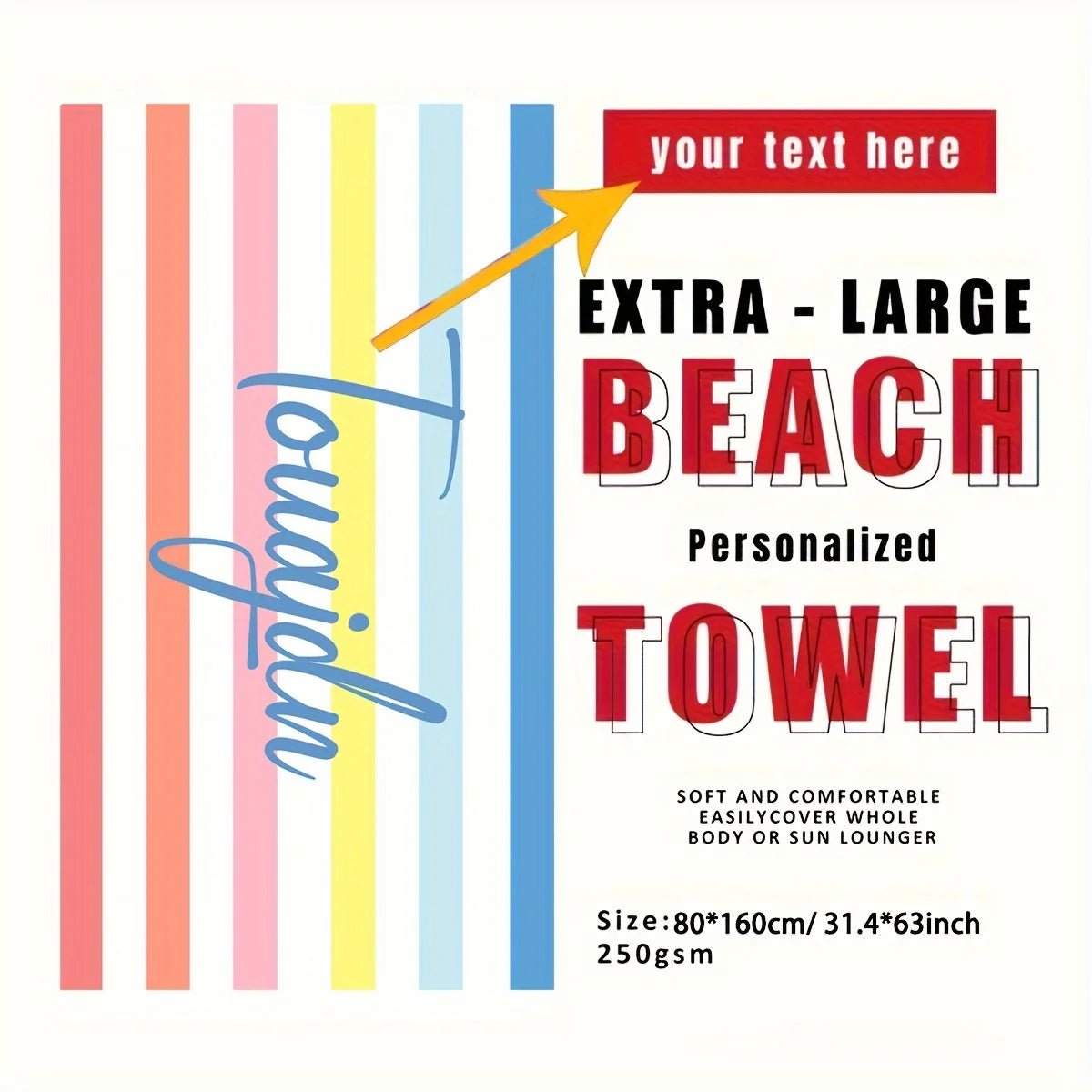 Customized Beach Towel Striped Pattern Personalized Absorbent Bath Towel Quick-drying Swimming Towel For Beach Swimming Outdoor Majesty Me