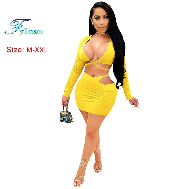 “Majesty Me Temptation” Two-Piece Set – Sexy Deep V Crop Top & Short Skirt Night Look Majesty Me Streetwear™