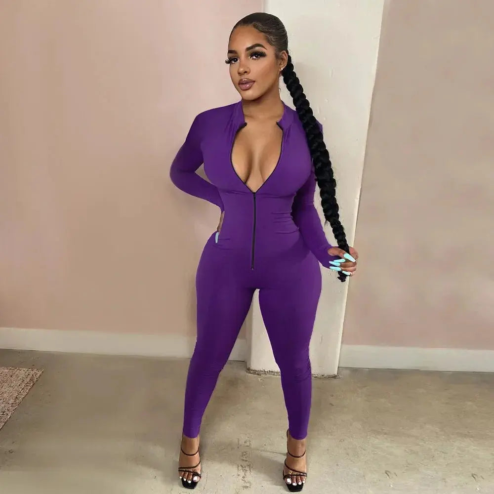 “Vixen Fit Long Sleeve Jumpsuit – Sexy Zip-Up Bodycon Romper Set” Majesty Me Streetwear™