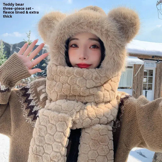 “Snow Bunny” 3-in-1 Plush Set – Hooded Scarf, Hat & Gloves Winter Warmer Majesty Me Streetwear™