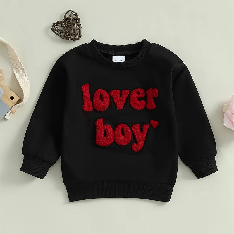 2024-10-16 Lioraitiin Toddler Baby Boys Valentine's Day Sweatshirts Long Sleeve Crew Neck Letter Embroidery Pullovers Spring Top Majesty Me