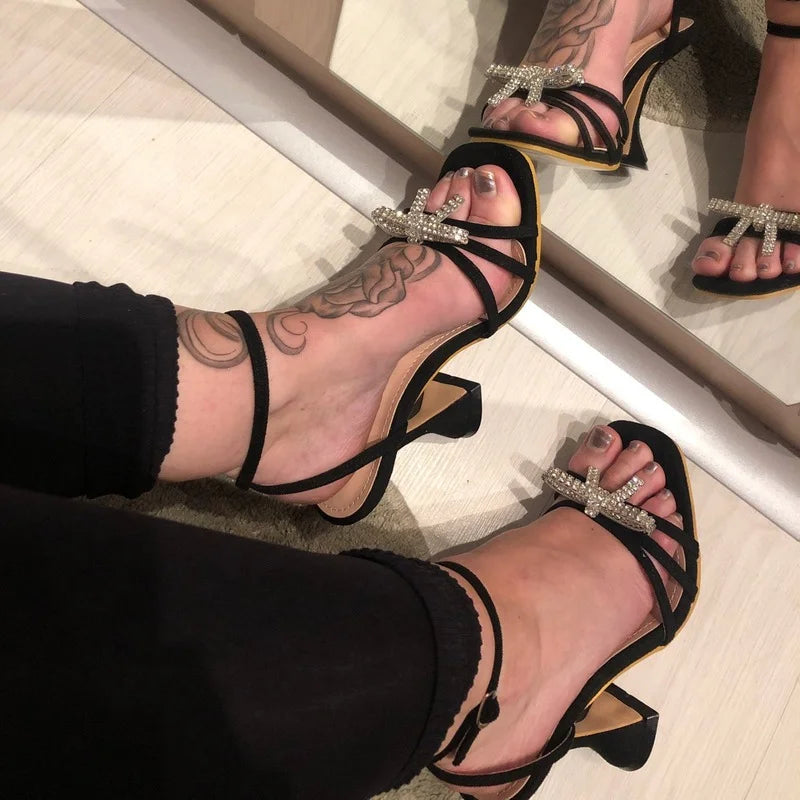 Comemore Women's High Heels Sexy Sandal Women Stiletto Heel Slingback Shoes Woman Summer 2025 Fashion Rhinestone Plus Size 42 43 Majesty Me