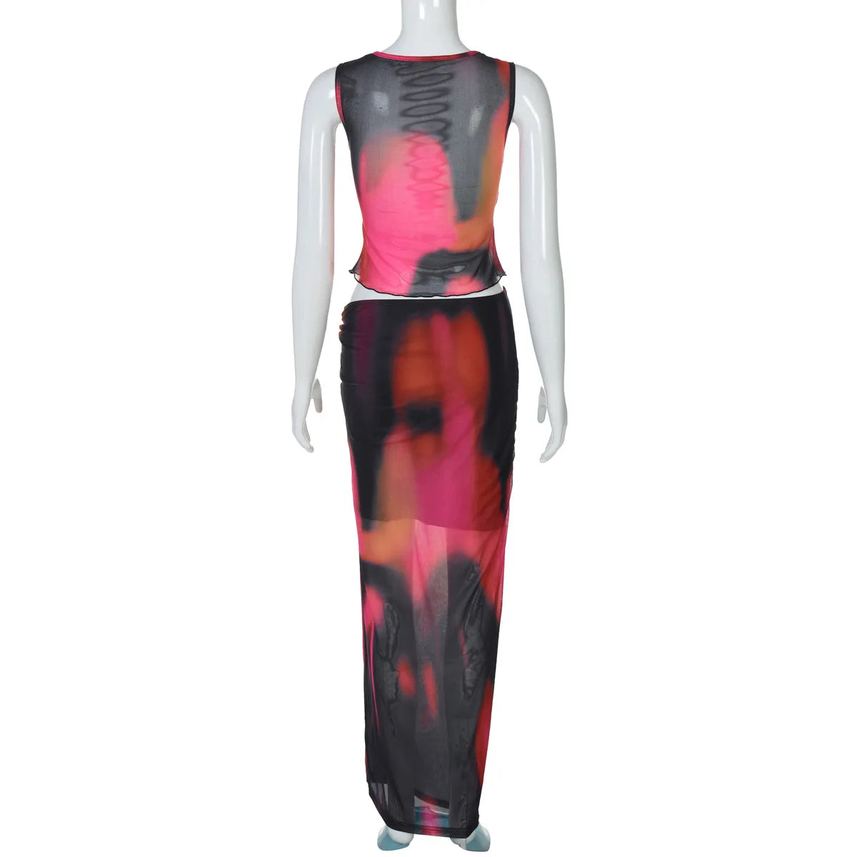Bangniweigou Sleeveless tie-dye printed tanks gauze skirt holiday leisure set women's two-piece set summer beach suit Majesty Me