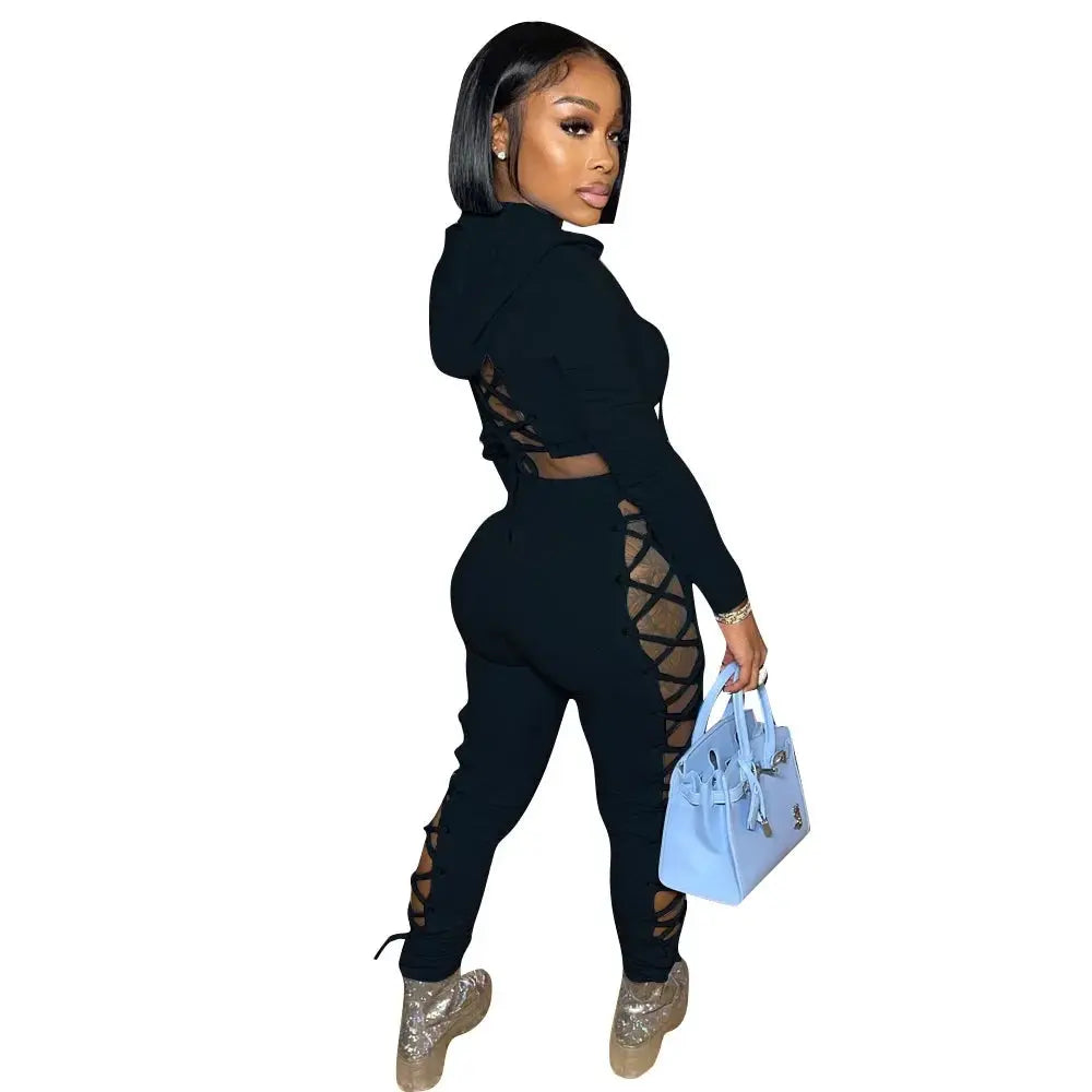 Majesty Me “Power Play” Tracksuit – Hollow-Out Bandage Crop Hoodie & Matching Joggers Majesty Me Streetwear™