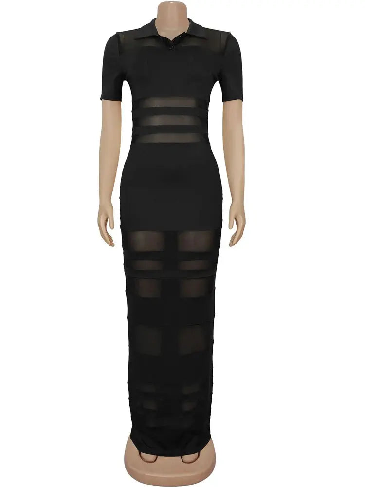 Women’s Striped Sheer Maxi Polo Dress – Lightweight Long Sleeve Layered Dress Majesty Me Streetwear™