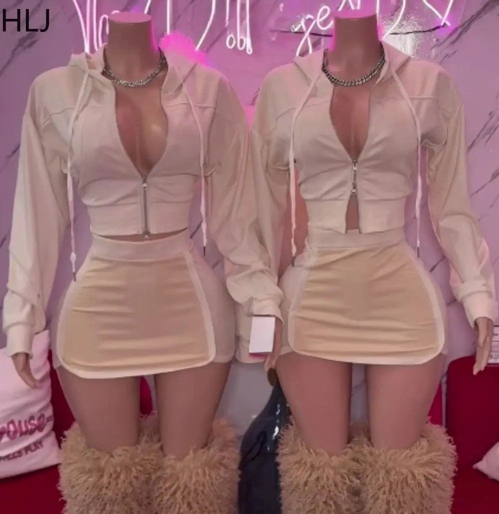 Zip Crop Jacket & Bodycon Skirt Set – Women’s Solid Two-Piece Outfit | Casual Streetwear Co-ord for Spring Majesty Me Streetwear™