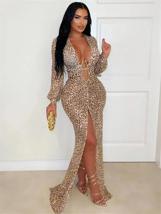 Wild Luxe Leopard Split Maxi Dress Majesty Me