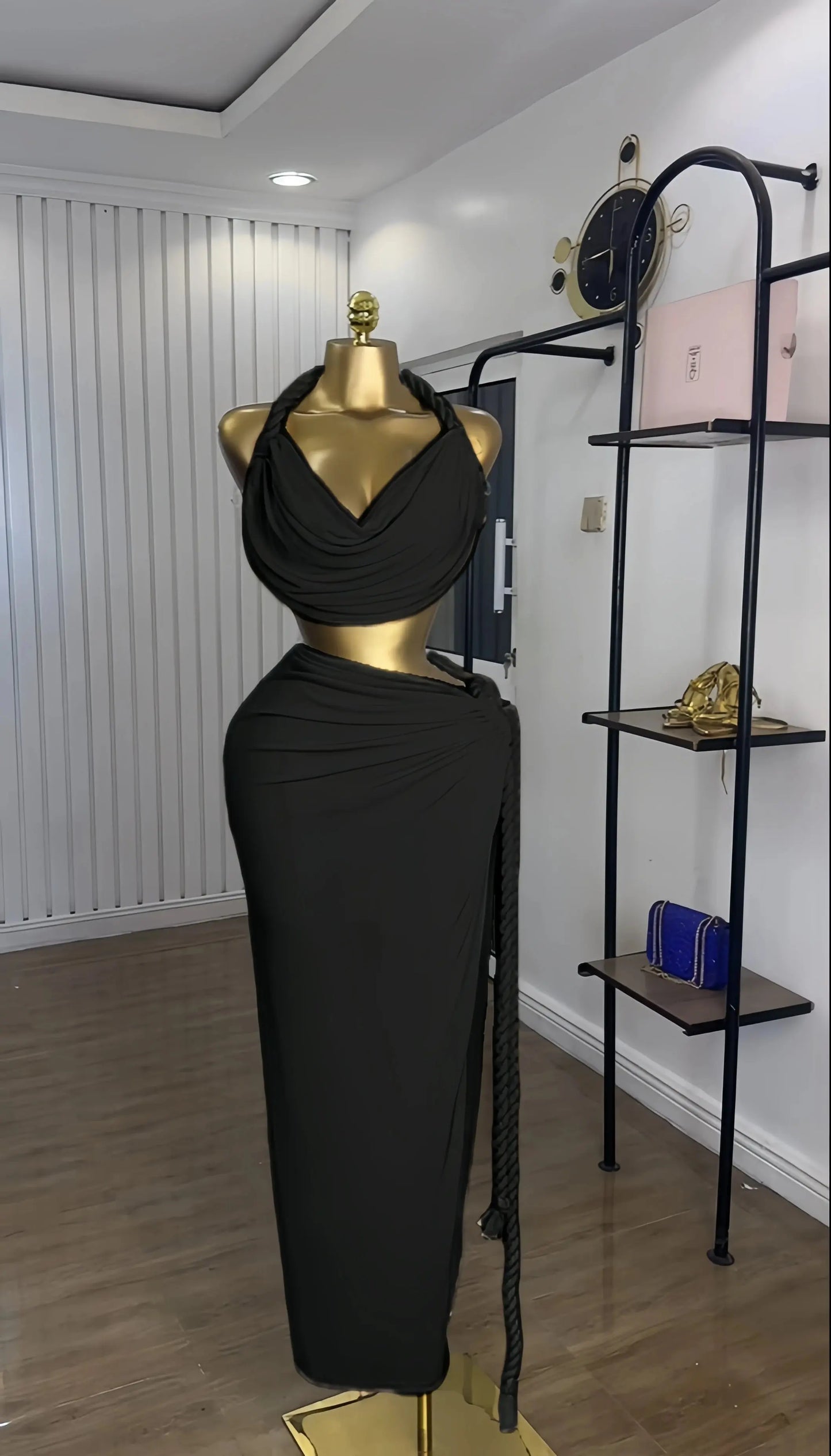 Golden Muse” Halter Neck Maxi Set – Crop Top + High-Split Skirt for Women Majesty Me Streetwear™