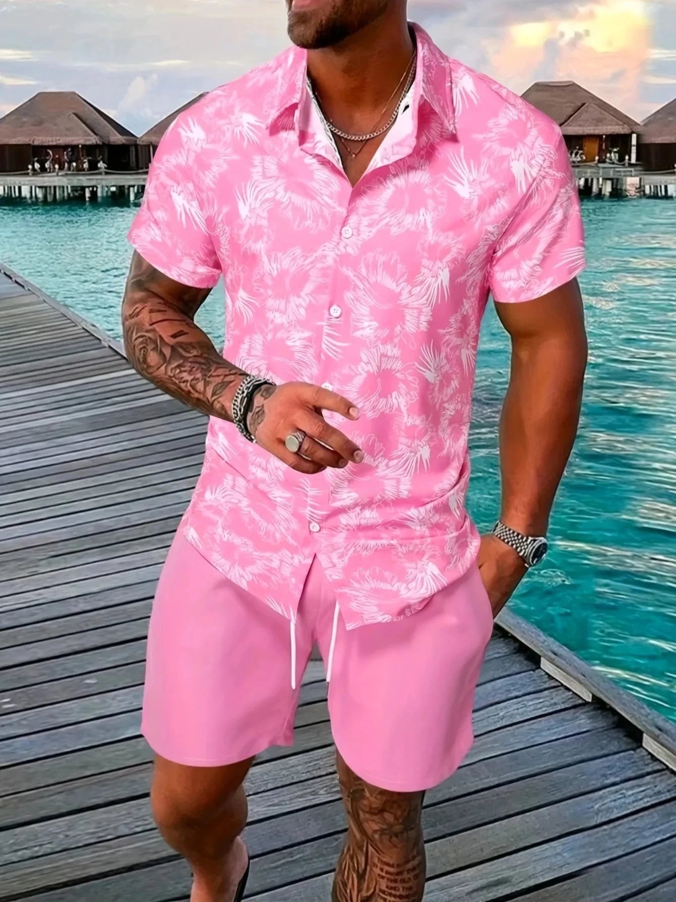 2024 Men Sets Print Patchwork Lapel Short Sleeve Casual Shirt Beach Shorts Summer Streetwear Vacation Hawaiian Suits Men S-5XL Majesty Me