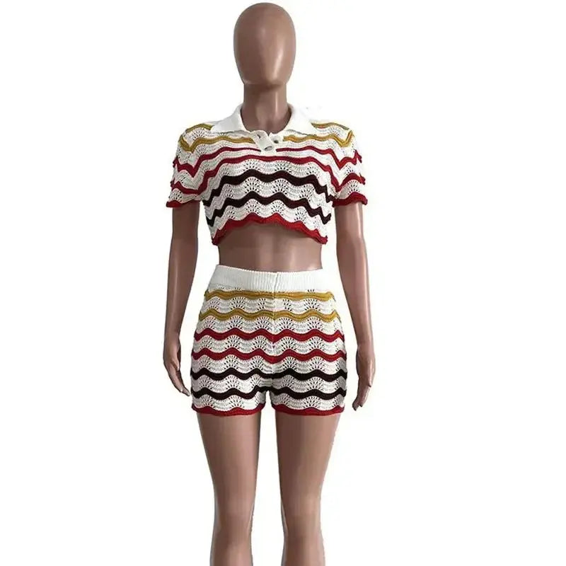 “Birthday Behavior” Knit Set – Colorful Striped Crop Top & Matching Shorts Majesty Me Streetwear™