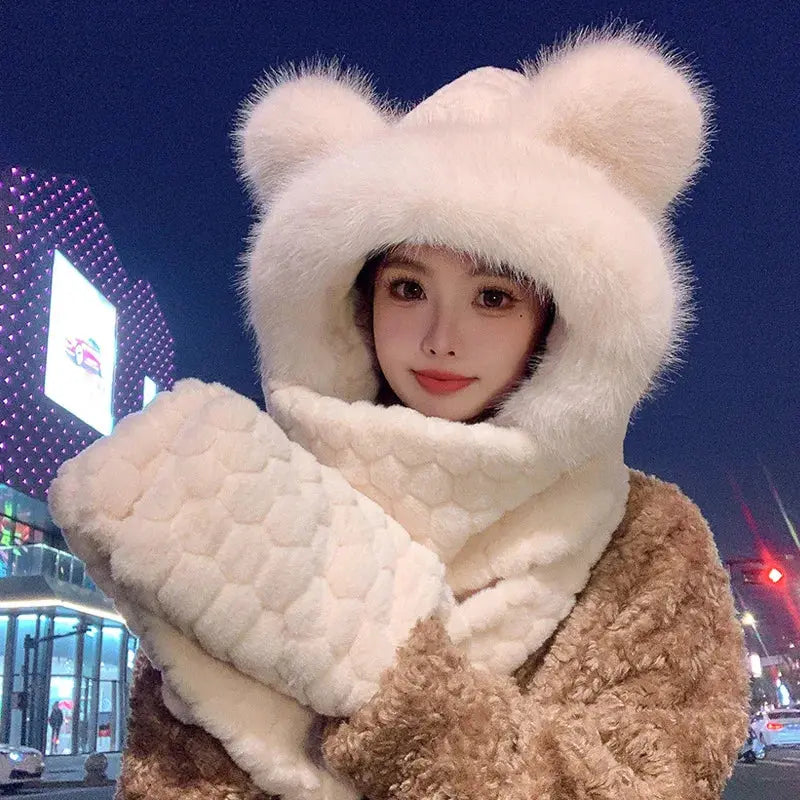 “Snow Bunny” 3-in-1 Plush Set – Hooded Scarf, Hat & Gloves Winter Warmer Majesty Me Streetwear™