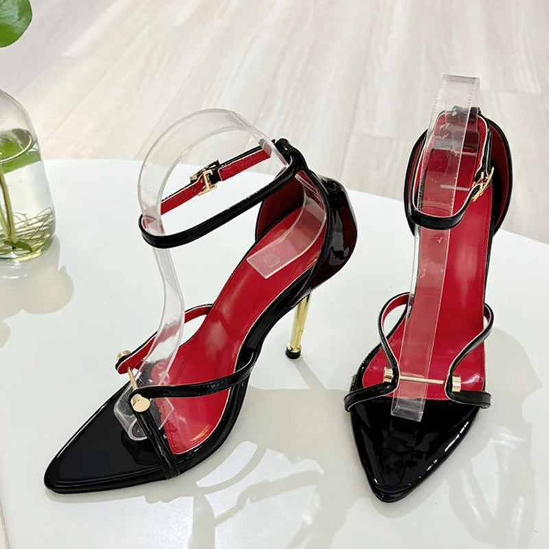 Liyke Sexy Gold Silver Ankle Cover Strap Sandals Women Shoes Fashion Metal Decoration Pointed Open Toe Party Club Stripper Heels Majesty Me