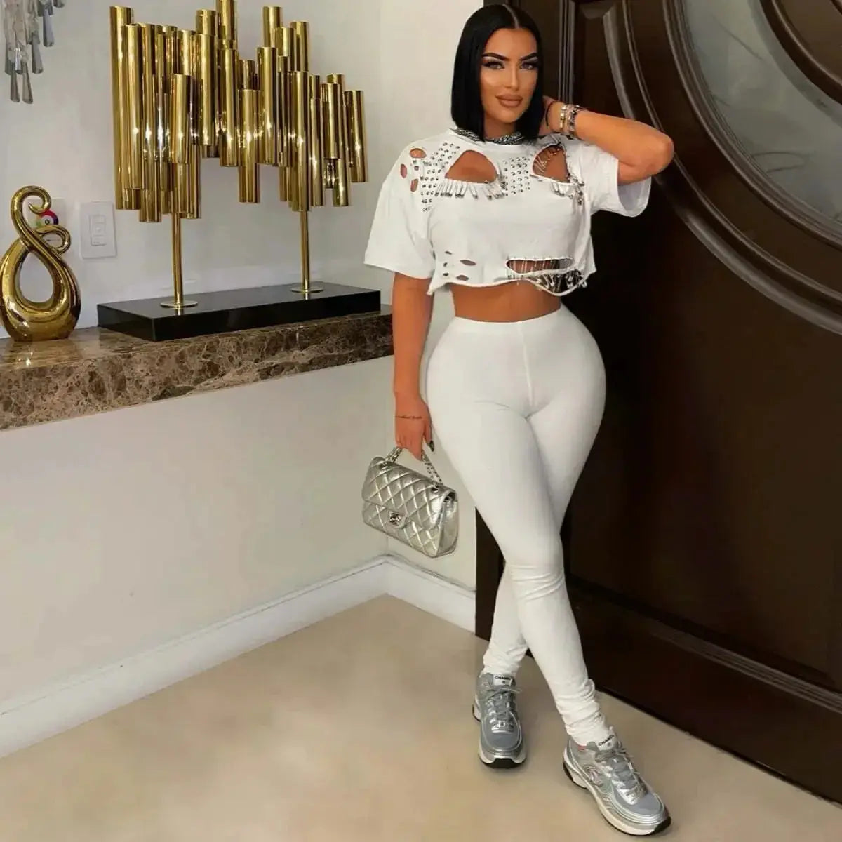 Majesty Me “Pin Me Up” Two-Piece Set – Round Neck Crop Tee & Matching Shorts Majesty Me Streetwear™