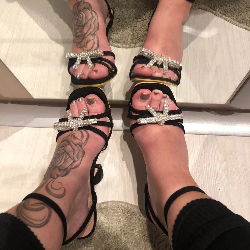 Comemore Women's High Heels Sexy Sandal Women Stiletto Heel Slingback Shoes Woman Summer 2025 Fashion Rhinestone Plus Size 42 43 Majesty Me
