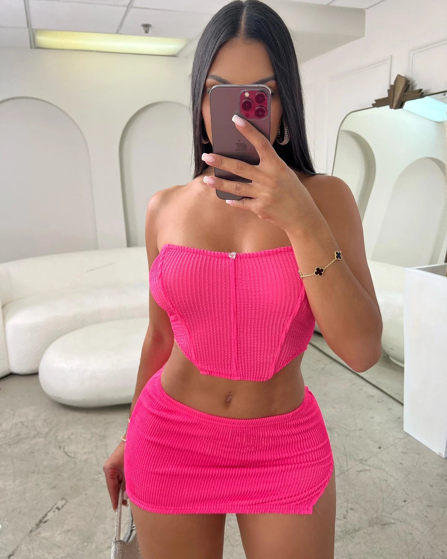 Women's sexy fishbone top slim slit short skirt fashion set short skirt two-piece set Majesty Me