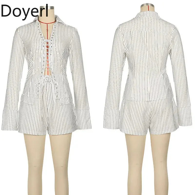 “Electric Desire” Two-Piece Set – Striped Lace-Up Bandage Top & Matching Shorts Y2K Party Outfit Majesty Me Streetwear™