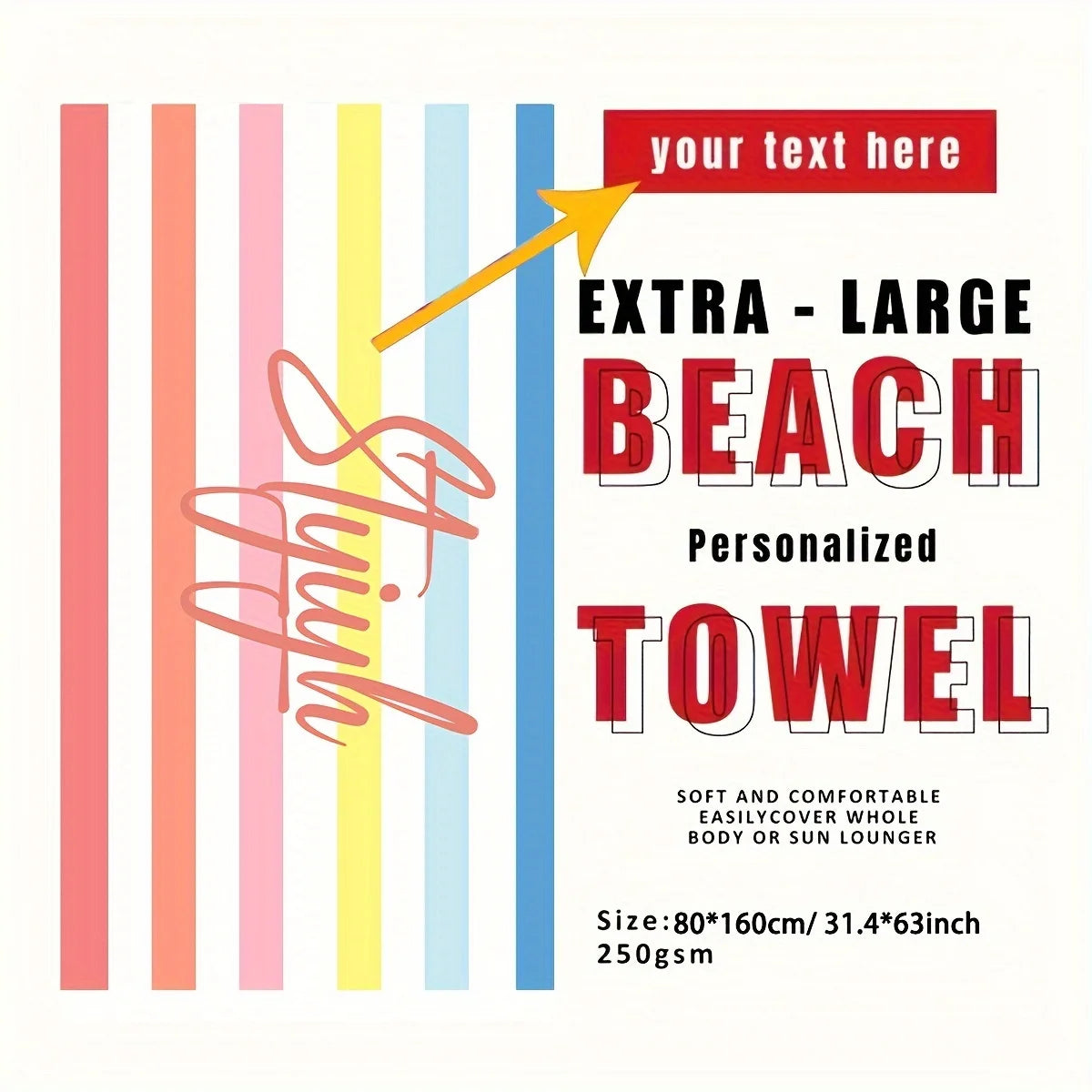 Customized Beach Towel Striped Pattern Personalized Absorbent Bath Towel Quick-drying Swimming Towel For Beach Swimming Outdoor Majesty Me