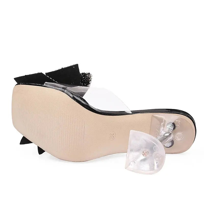 Crystal Clear Bow Heeled Slides Majesty Me