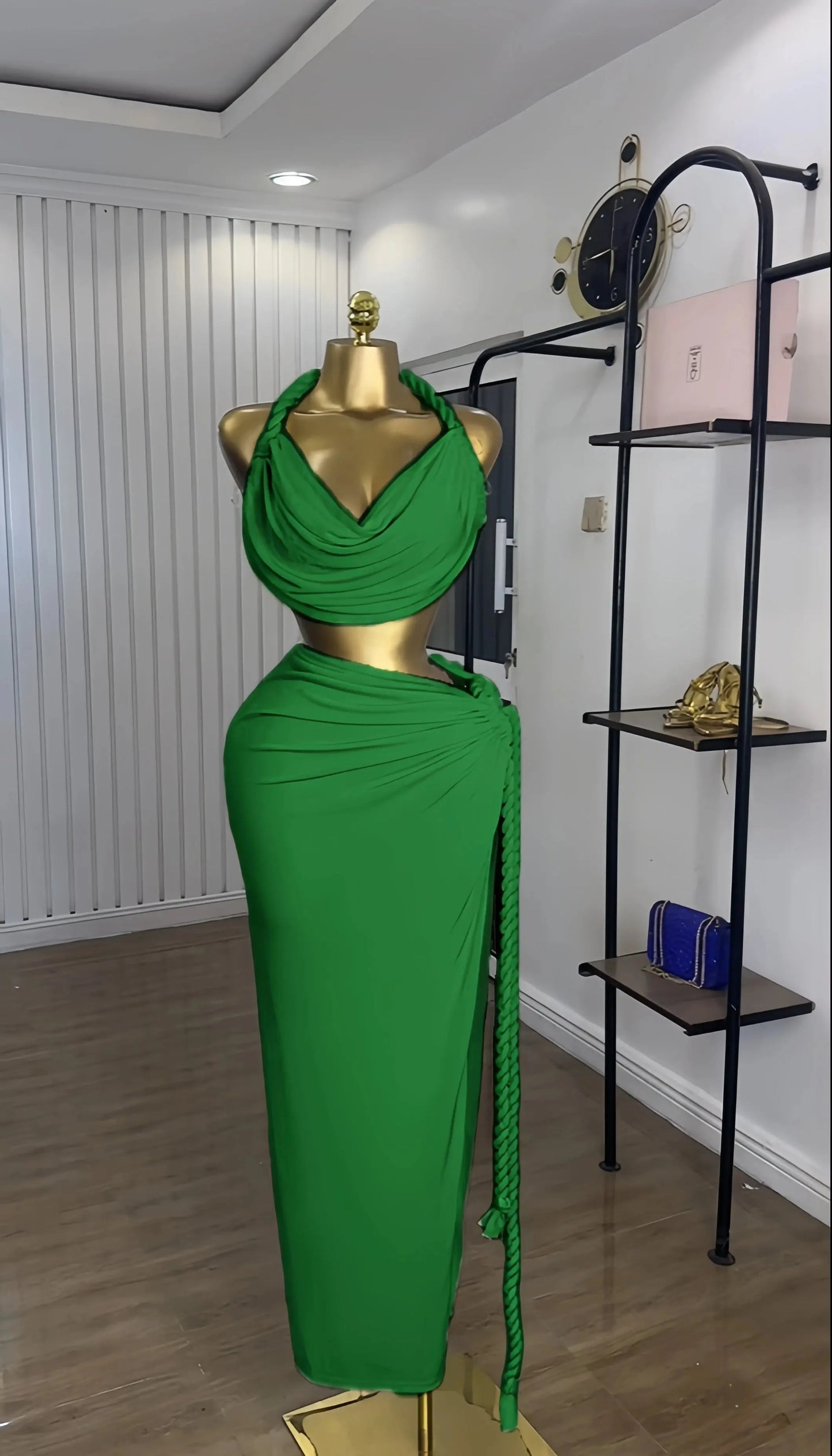 Golden Muse” Halter Neck Maxi Set – Crop Top + High-Split Skirt for Women Majesty Me Streetwear™