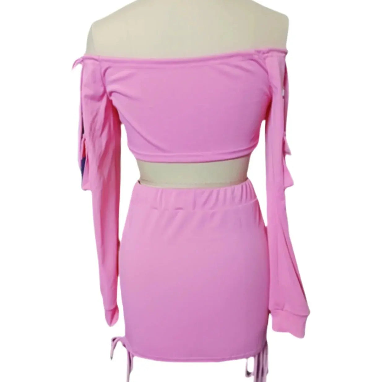 Y2K Pink Letter Print Two-Piece Set – Off-Shoulder Crop Top & Drawstring Pocket Skirt | Sexy Streetwear Matching Outfit Majesty Me Streetwear™