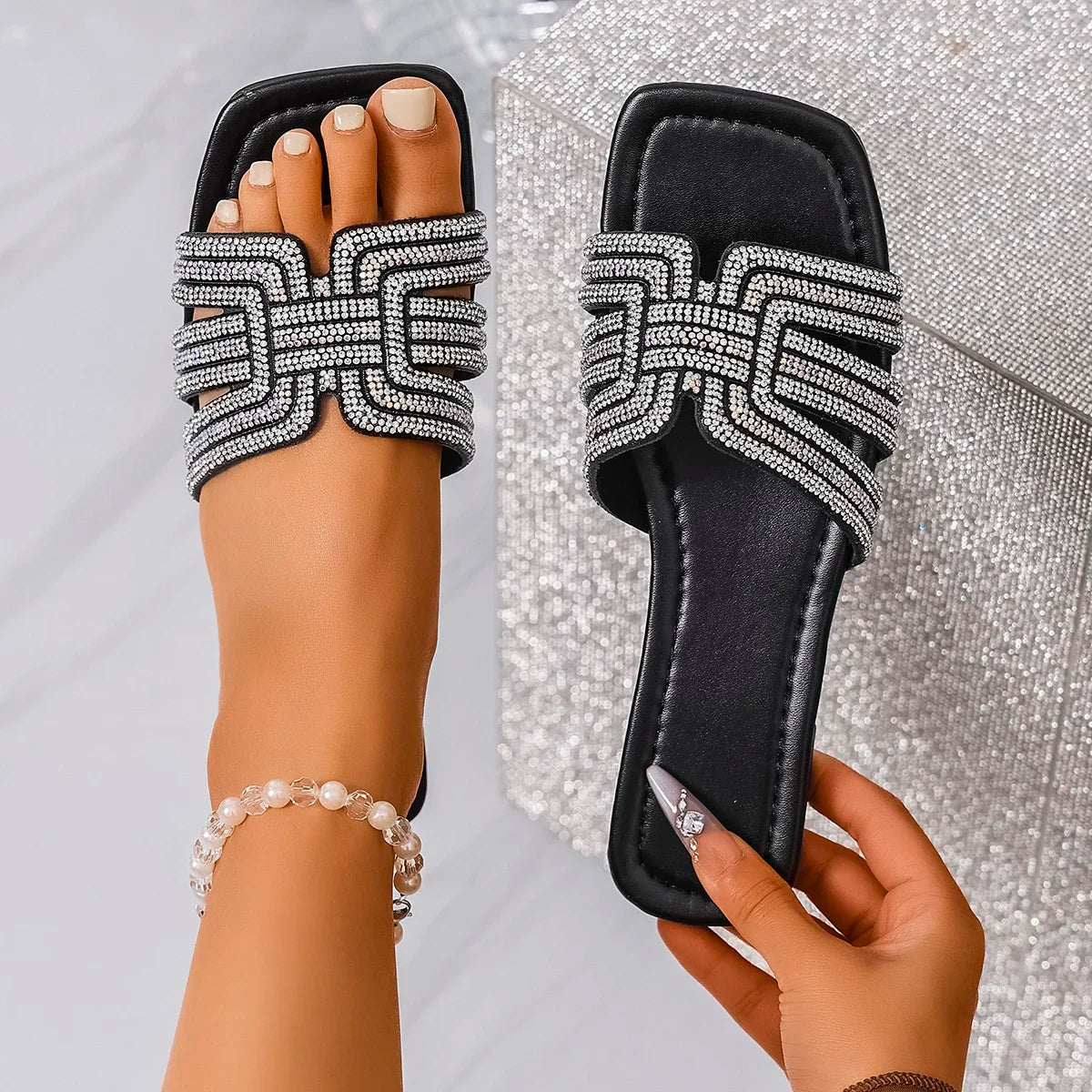 Women Slippers Lightweight Fashion Sexy Slippers Summer Casual Comfortable Shoes Women Square Toe Flat Heel Sandals Slides Women Majesty Me