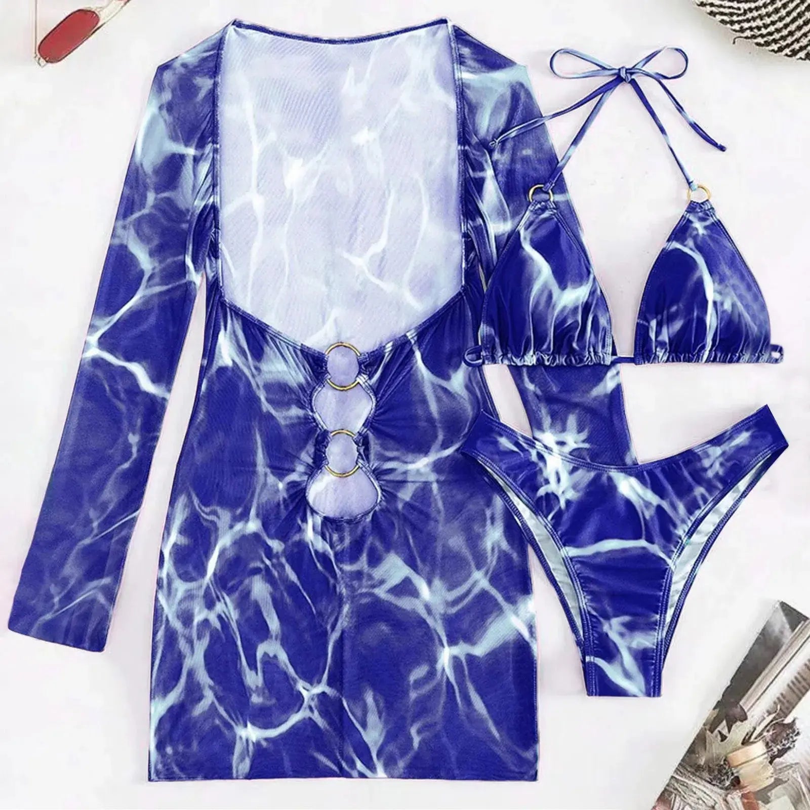 Women’s 3-Piece Swimsuit Set – Bikini Top, Bottom & Long Split Cover-Up Skirt (2025 Collection) - Majesty Me