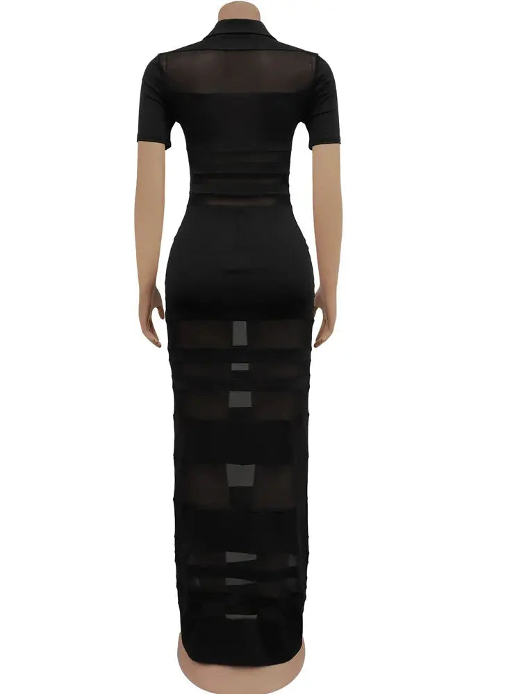 Women’s Striped Sheer Maxi Polo Dress – Lightweight Long Sleeve Layered Dress Majesty Me Streetwear™