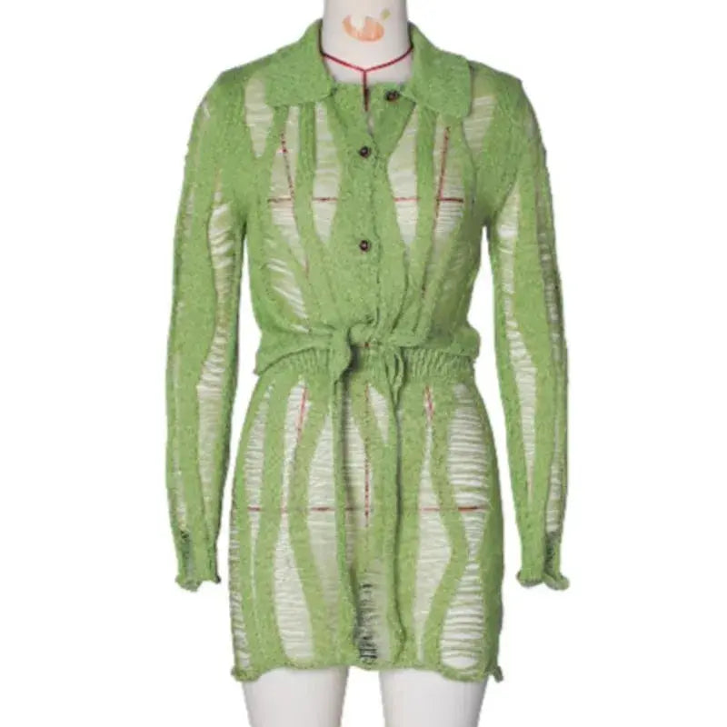 Golden Hour Knit” Two-Piece Set – Long Sleeve Cut-Out Top + Mini Skirt Outfit Majesty Me Streetwear™