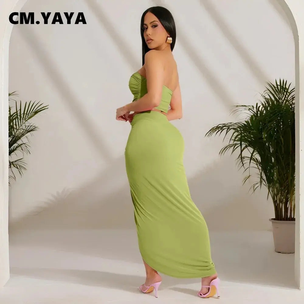 Sunset Siren” Strapless Mini Top + Split Maxi Skirt Set – Sexy Summer Party Outfit for Women Majesty Me Streetwear™