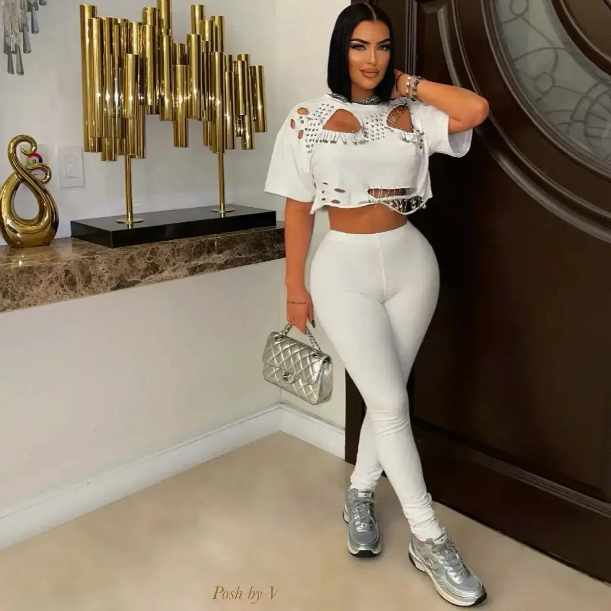 Majesty Me “Pin Me Up” Two-Piece Set – Round Neck Crop Tee & Matching Shorts Majesty Me Streetwear™