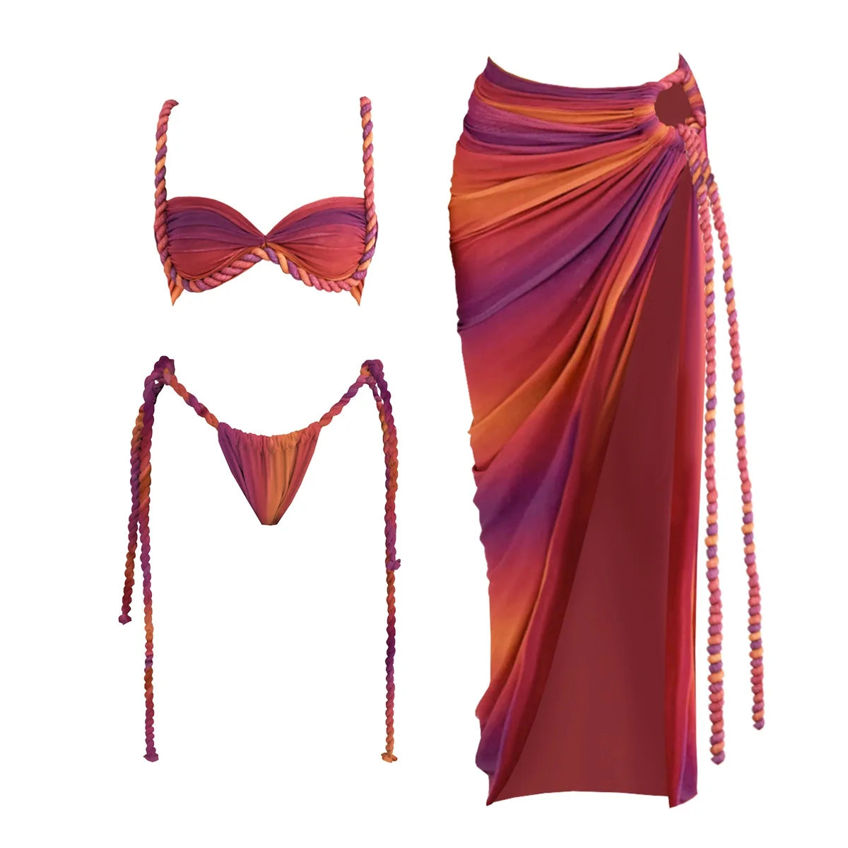 New 3Pcs Crochet Bikini Women Swimsuit Sexy Swimwear Halter Biquini Push Up Swim Suit Strappy Bodysuit Female Bathsuit Beachwear Majesty Me