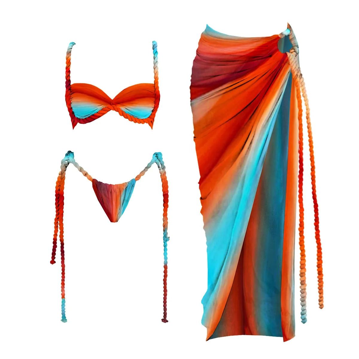 New 3Pcs Crochet Bikini Women Swimsuit Sexy Swimwear Halter Biquini Push Up Swim Suit Strappy Bodysuit Female Bathsuit Beachwear Majesty Me