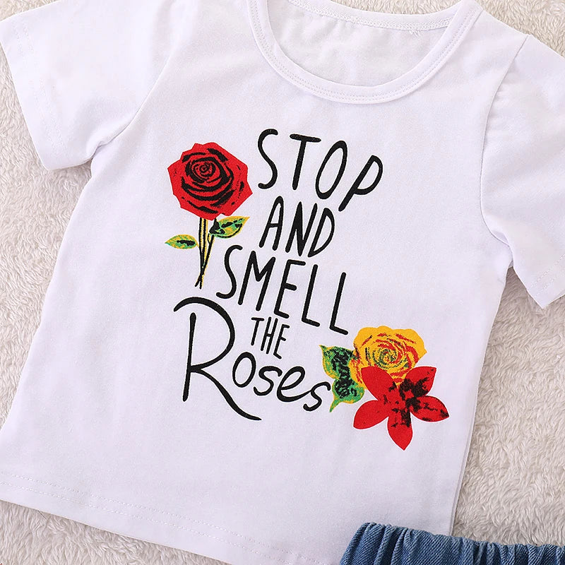 Humor Bear Girls Suit Summer Children's Clothes Suit Embroidery Letter Print Short sleeve+skirt Set Toddler Christmas Outfits Majesty Me
