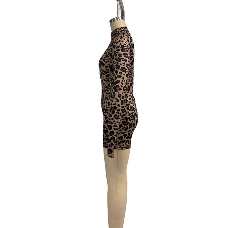 Leopard Print 2 Pieces Set for Women 2025 Trendy Outfits Sexy Gym Tracksuit Slim Zip up Tops and Shorts Matching Sets Club Wear Majesty Me
