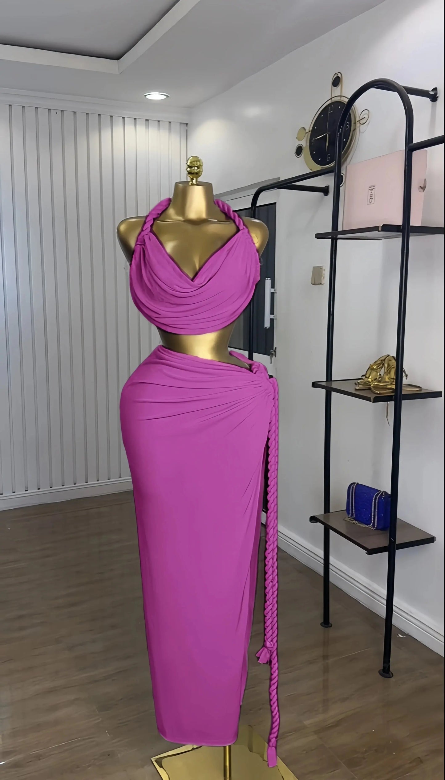Golden Muse” Halter Neck Maxi Set – Crop Top + High-Split Skirt for Women Majesty Me Streetwear™