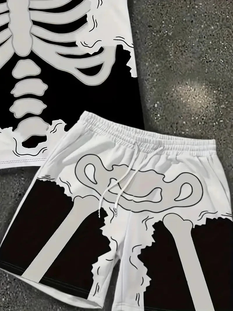 The 2025 summer new men's set features street casual hip-hop fashion comfort and softness with 3D frame pattern prints Majesty Me