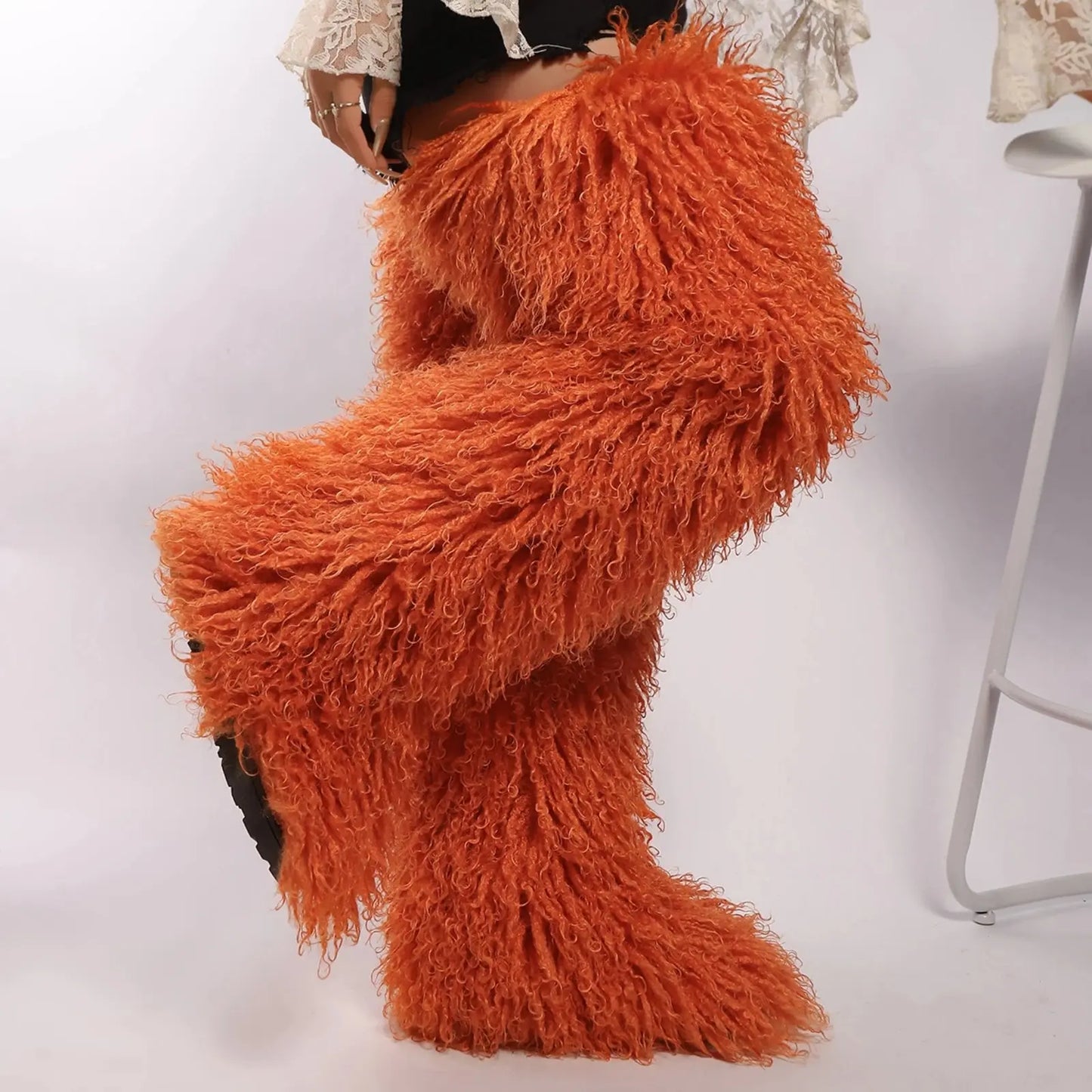 Royal Frost” Thigh-High Fur Boots – Luxe Mongolian Fox Snow Boots for the Modern It-Girl Majesty Me Streetwear™