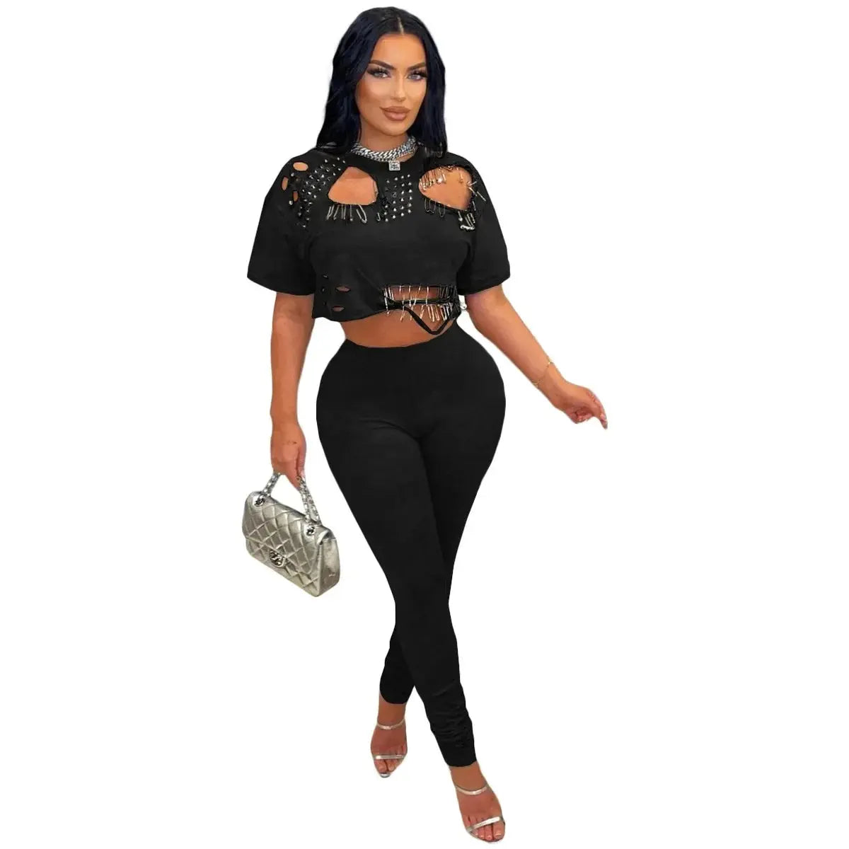 Majesty Me “Pin Me Up” Two-Piece Set – Round Neck Crop Tee & Matching Shorts Majesty Me Streetwear™