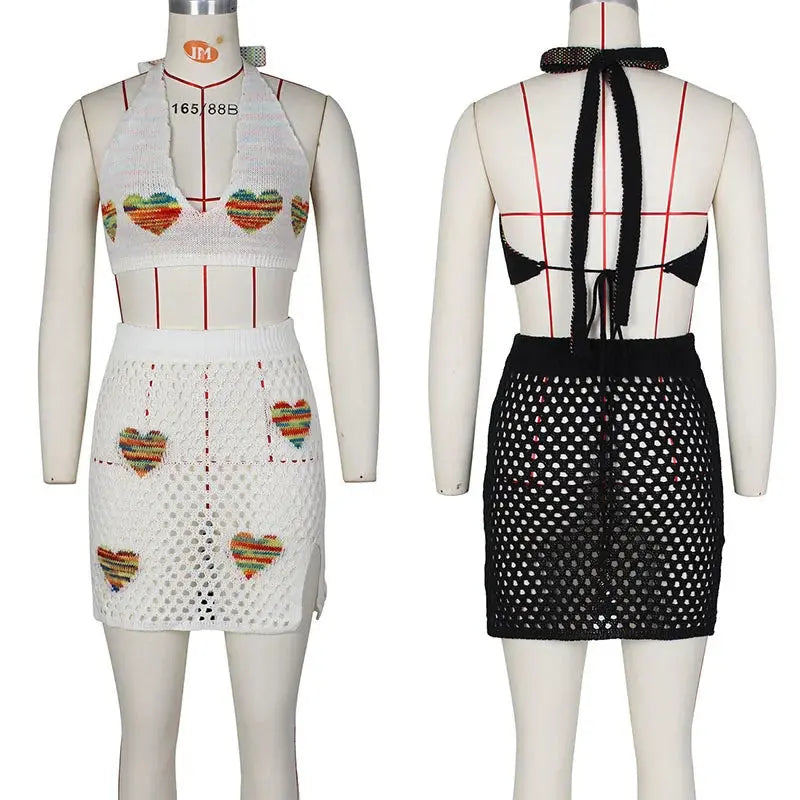 Majesty Me “Golden Hour” Crochet Set – Halter Crop Top & Matching Mini Skirt Majesty Me Streetwear™